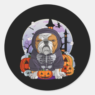 Adesivo Redondo Bulldog Skeleton Costume Halloween Bruxas Bruxas