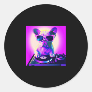 Adesivo Redondo Bulldog Vaporwave Dj Dog Aestética Meninas
