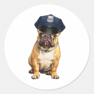 Adesivo Redondo Bulldog Vestindo o chapéu da polícia