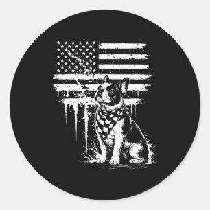 Adesivo Redondo Bulldogue francês bandeira americana 4 de julho am