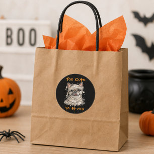 Adesivo Redondo Bulldogue Francês de Halloween Fofa Múmia
