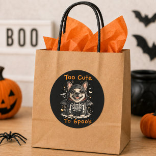 Adesivo Redondo Bulldogue Francês Halloween Esqueleto Fofo