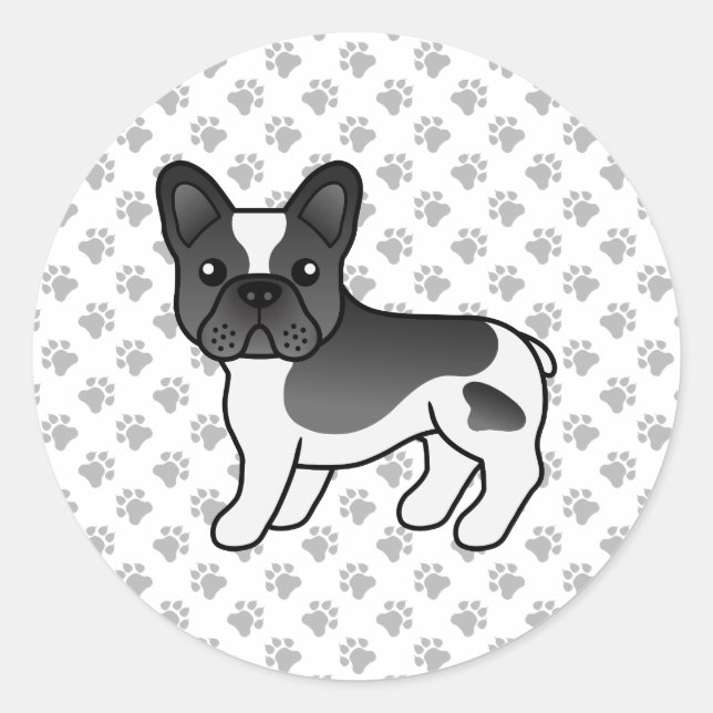 Adesivo Redondo Bulldogue Francês Preto Piebald Fofo Cachorro de D (Frente)