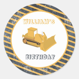 Adesivo Redondo Bulldozer Construtor Truck Birthday Boy