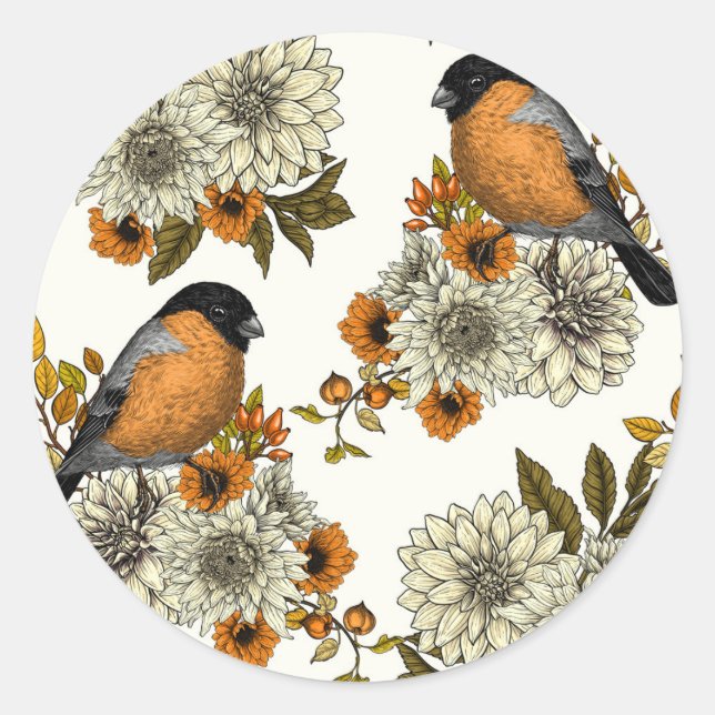 Adesivo Redondo Bullfinch on autumn florals 2 (Frente)
