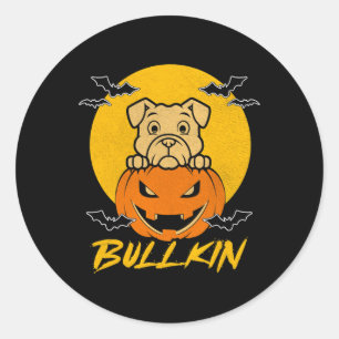 Adesivo Redondo Bullkin Halloween Engraçado Bulldog Halloween Pump