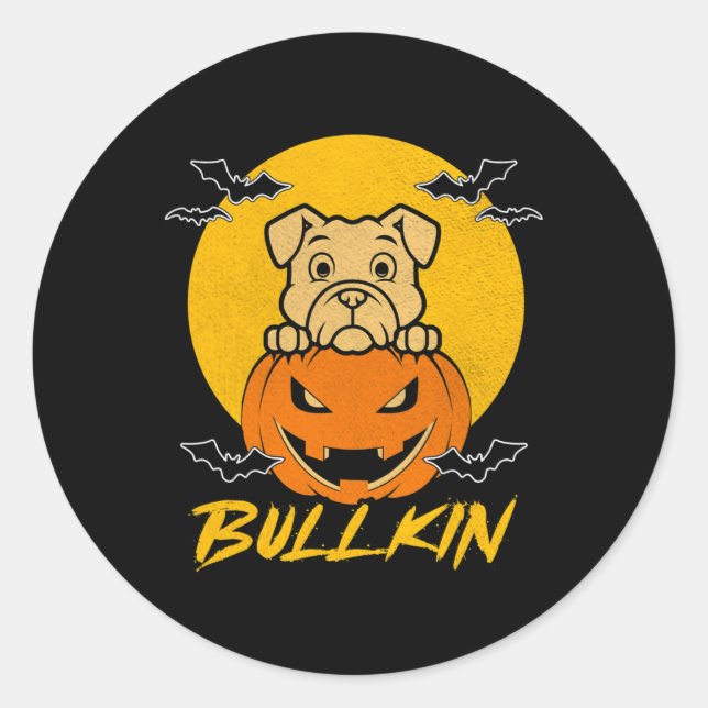 Adesivo Redondo Bullkin Halloween Engraçado Bulldog Halloween Pump (Frente)