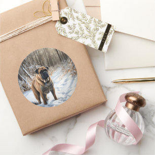 Adesivo Redondo Bullmastiff Deixe Nevar Natal