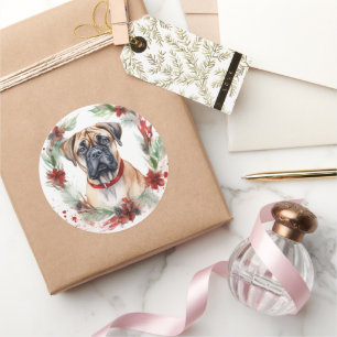 Adesivo Redondo Bullmastiff Fúria Natal Festiva