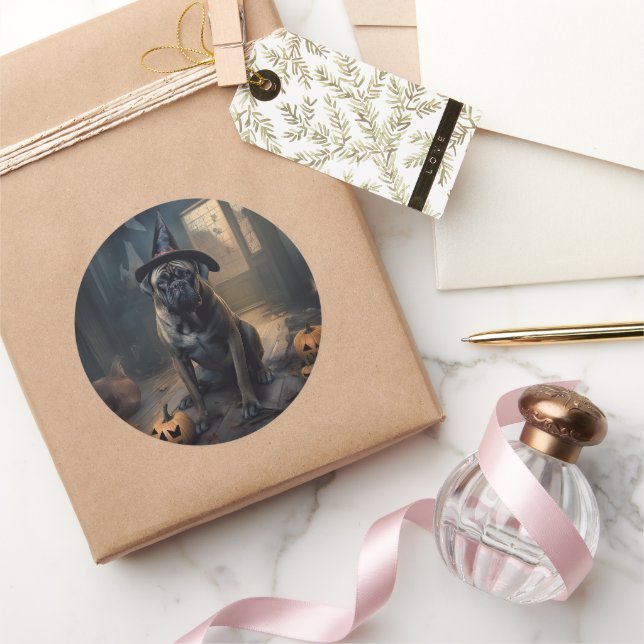 Adesivo Redondo Bullmastiff Pumpkins Halloween Scary (Presentear)