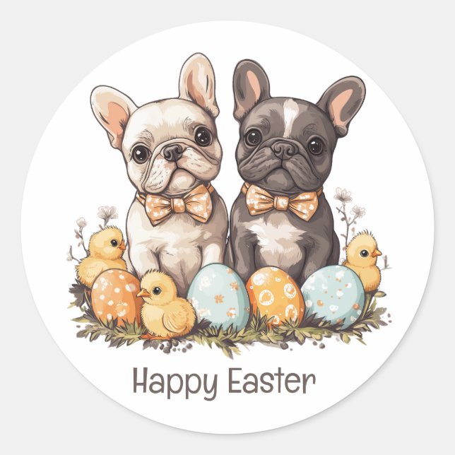 Adesivo Redondo Bulls Franceses felzs pascoa (Frente)