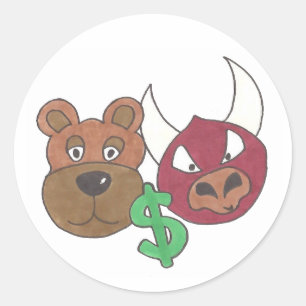 Adesivo Redondo Bulls vs. Bears Stock Market Finance Dólar