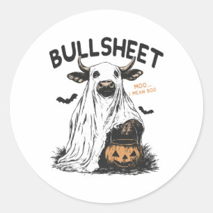 Adesivo Redondo Bullsheet Halloween Moo I Quer Dizer Boo Funny Vin