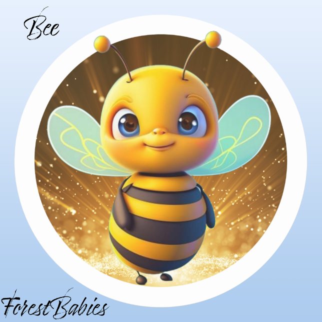 Adesivo Redondo Bumble Bee 🐝 Gráfico de Cartoon Animal de Mel Bon (🐝 Bumble Bee, ForestBabies Classic Round Sticker)