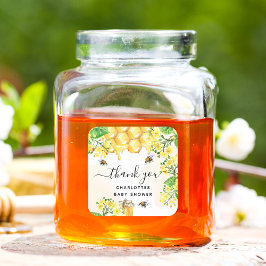 Adesivo Redondo Bumble bees Baby shower floral honey thank you