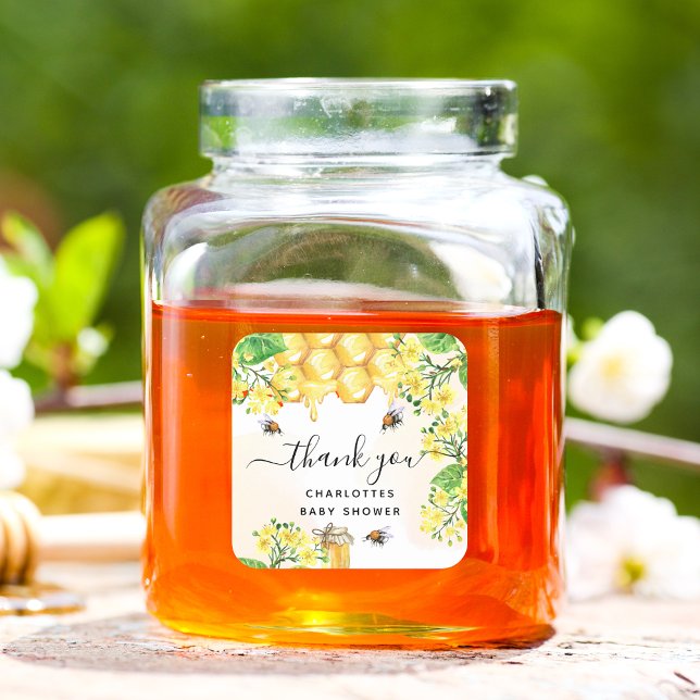 Adesivo Redondo Bumble bees Baby shower floral honey thank you (Criador carregado)