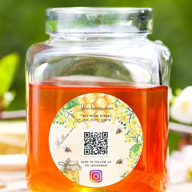 Adesivo Redondo Bumble bees yellow floral business social media (Criador carregado)