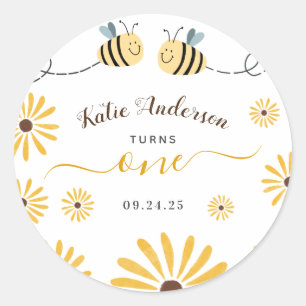 Adesivo Redondo Bumblebee Amarelo e Girassóis Primeiro Aniversár