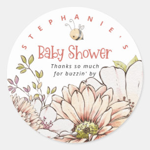 Adesivo Redondo Bumblebee Florals Nome Obrigado Chá de fraldas Co