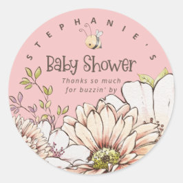 Adesivo Redondo Bumblebee Florals Nome Obrigado Chá Rosa Bebê