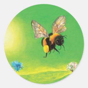 Adesivo Redondo Bumblebee voando sobre o campo