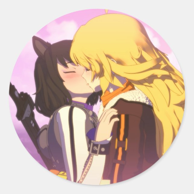 Adesivo Redondo Bumbleby Kiss Yang Xiao Long e Blake Belladonna (Frente)