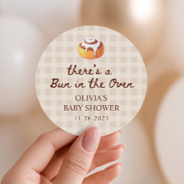 Adesivo Redondo Bun in the Oven Gingham Bakery Baby Shower Favor