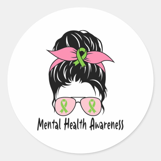 Adesivo Redondo Bun Mental Health Problems Gift Mental Health Awar (Frente)