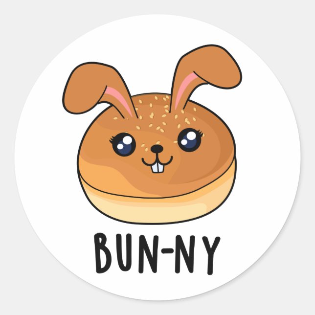 Adesivo Redondo Bun-ny Funny Bunny Rabbit Bun Pun (Frente)