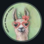 Adesivo Redondo Bunco Funny Quote Lllama<br><div class="desc">Citação Bunco engraçada para a sua próxima noite de folga. Design de aquarela bonitinha e adorável com uma lhama espirituosa que diz "Não há nenhum Problema em Bunco!" Perfeito para sua próxima angariação de fundos ou noite de jogo.</div>
