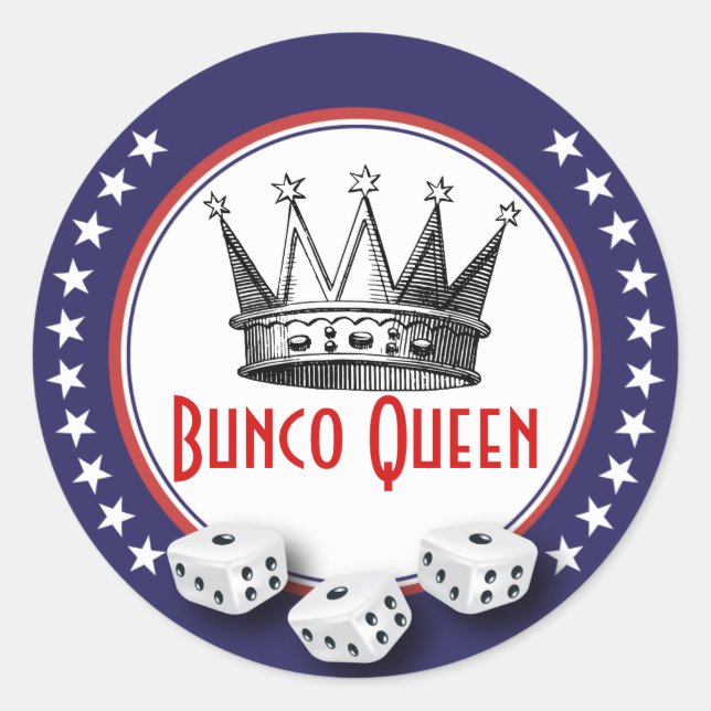 Adesivo Redondo Bunco Queen com Dice - Vermelho, Branco e Azul (Frente)