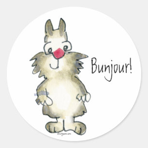 Adesivo Redondo Bunjour! Cartoon Rabbit Sticker