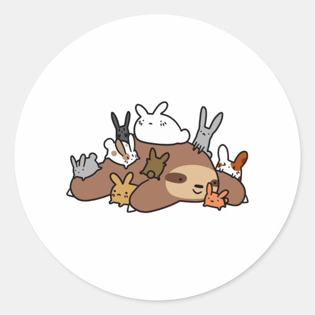 Adesivo Redondo Bunnies e Sloth (Frente)