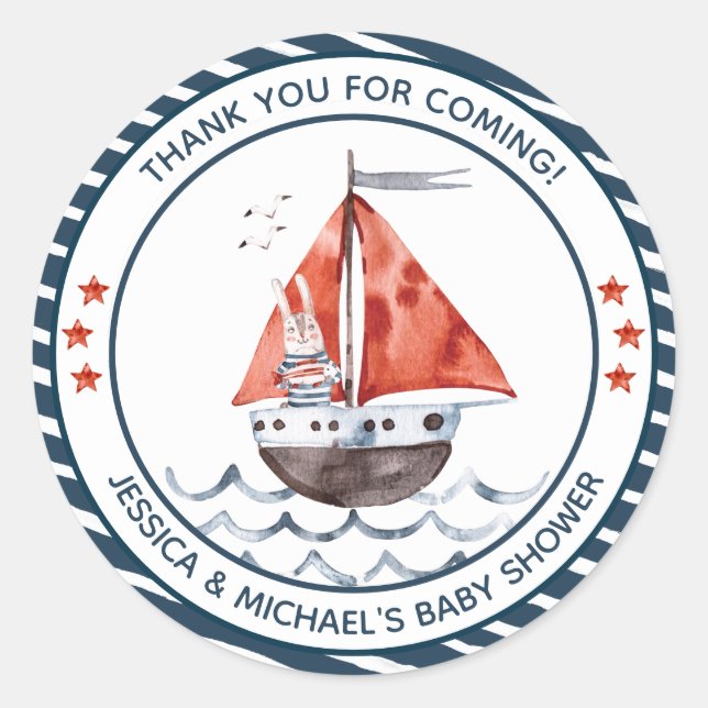 Adesivo Redondo Bunny Ahoy É um Rapaz Náutico (Frente)