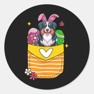 Adesivo Redondo Bunny Australian Shepherd Ovos de Chocolate de Pás