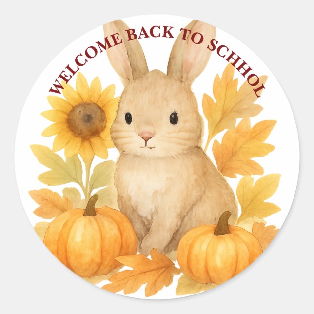 Adesivo Redondo Bunny Bem-Vindo À Escola (Frente)