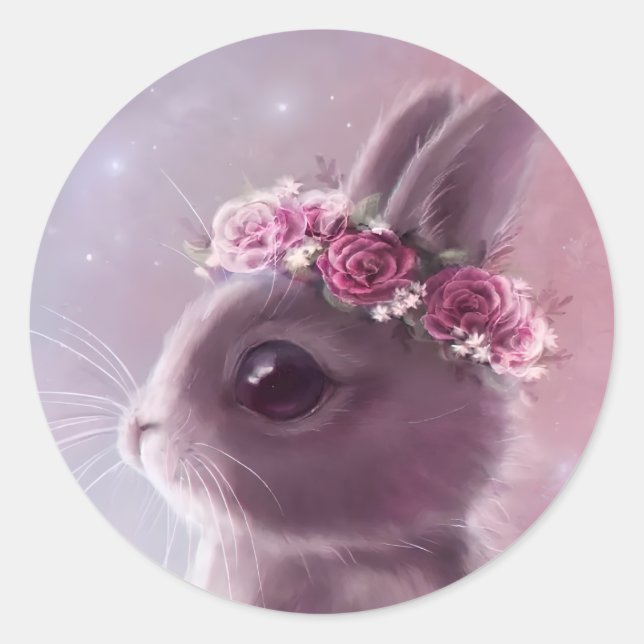 Adesivo Redondo Bunny com Floral Wreath (Frente)