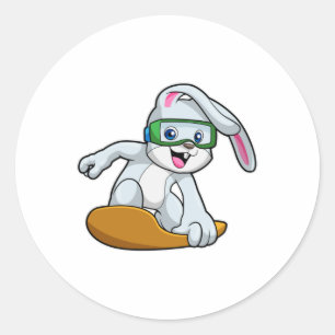 Adesivo Redondo Bunny como Snowboarder com Snowboard