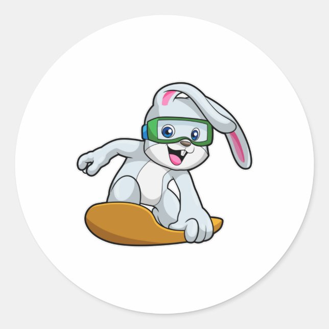 Adesivo Redondo Bunny como Snowboarder com Snowboard (Frente)