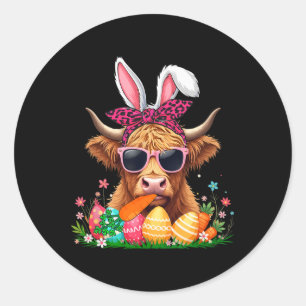 Adesivo Redondo Bunny Cow Arco Tie Comendo Cenoura Ovos De Páscoa
