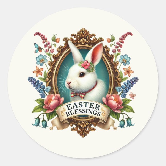 Adesivo Redondo Bunny de bênçãos de Páscoa fofos  (Frente)