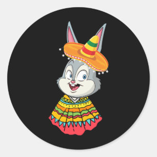 Adesivo Redondo Bunny Face Com Sombrero Hat Cinco De Mayo Páscoa