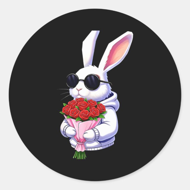 Adesivo Redondo Bunny Hugging Valentine Flower Bunny  (Frente)