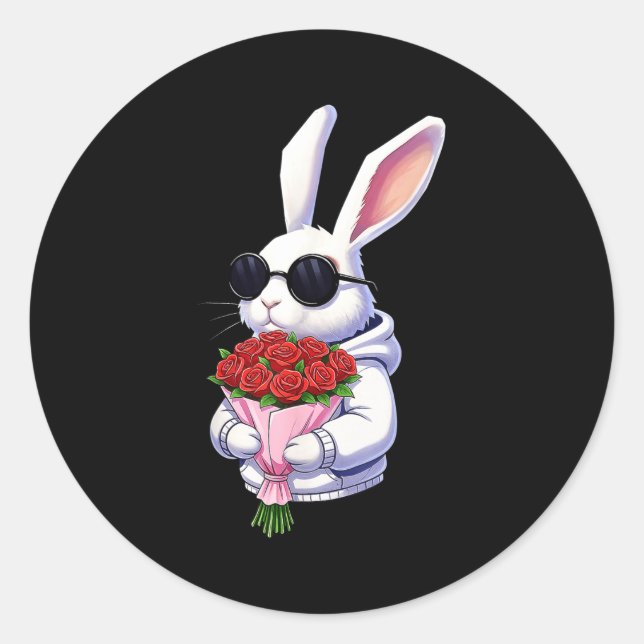Adesivo Redondo Bunny Hugging Valentine Flower Bunny  (Frente)