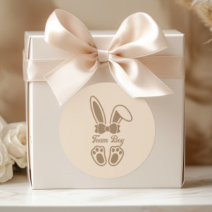 Adesivo Redondo Bunny Light Beige Gender Reveal Team Boy