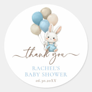 Adesivo Redondo Bunny Rabbit Balloons   Chá Blue Baby Boy