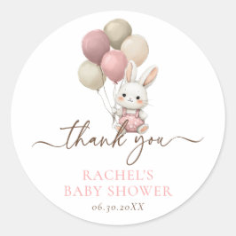 Adesivo Redondo Bunny Rabbit Balloons | Chá Rosa Baby Girl