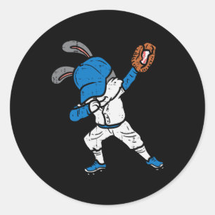 Adesivo Redondo Bunny Rabbit Dab Baseball Páscoa Esporte Pitcher B