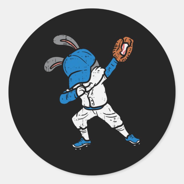 Adesivo Redondo Bunny Rabbit Dab Baseball Páscoa Esporte Pitcher B (Frente)