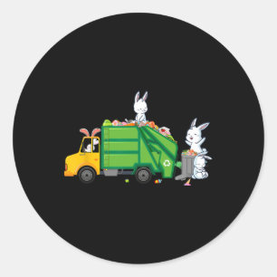 Adesivo Redondo Bunny Riding Garbage Truck Engraçados Páscoas Meni